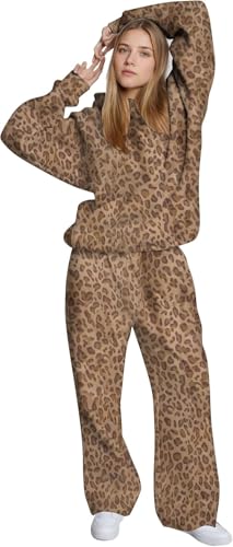 Cheetah Print 2 Piece Outfits For Women with Pockets