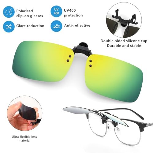 Image of Hifot Clip on Sunglasses 4 Pack,Polarized Lens Fit Over Prescription Glasses,Flip up Rimless Sunglasses