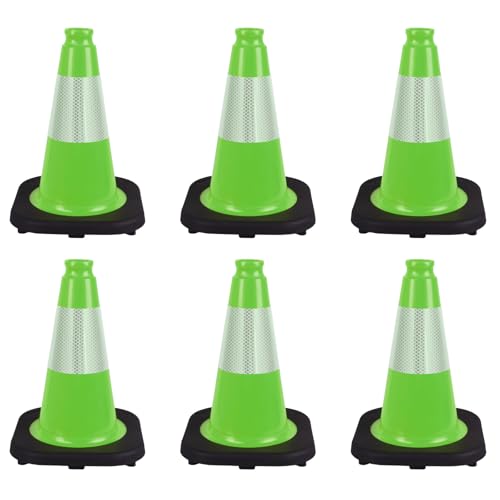OranclUS 6 Pack 12 Inch Green Traffic Cones with Reflective Tape Black Base Sport Training Cones for Soccer Agility Drills Driveway Safety and Marking (6 Green 12 Inch)