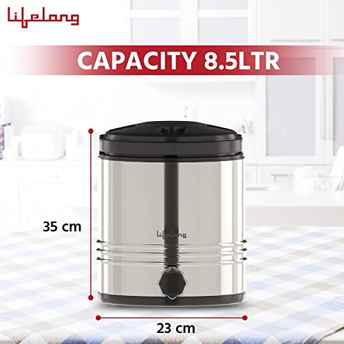 Image of Lifelong 8.5 litres Insulated Stainless Steel Water Jug| Thermos Jug| Hot & Cold | Easy to Carry Handle| Leakproof Tap| Spill-Proof Airtight Lid (LLWMJ85, Silver)