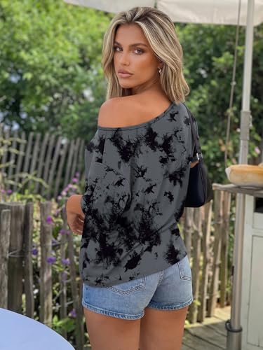 Image of Trendy Queen Womens Off the Shoulder Tops Oversized Summer T-Shirts 2026 | Breathable Strenchy Comfort Material Short Sleeve Basic Oversized Tees Casual Workout Gym Y2k Going Out Clothes