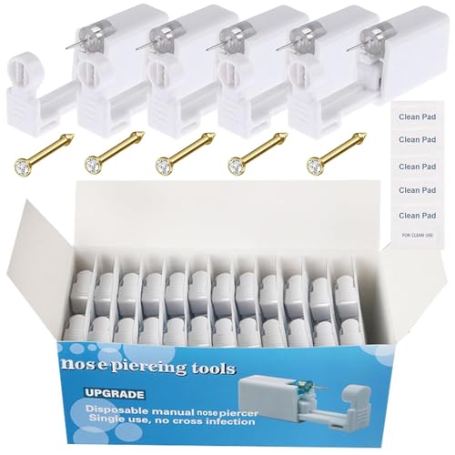 Nose Piercing Gun Kit - 72Pcs Self Nose Piercing Kit Unit Disposable Nose Piercing Gun Including 24Pcs Nose Piercing Gun with 24Pcs Built-in Nose Studs and 24Pcs Clean Tools for Nose Cartilage