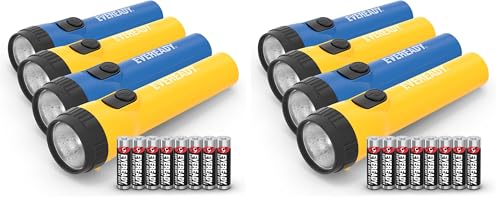 Image of Eveready LED Flashlights (4-Pack), Bright Flashlights for Emergencies and Camping Gear, Flash Light with AA Batteries Included, Blue /Yellow (Pack of 8)
