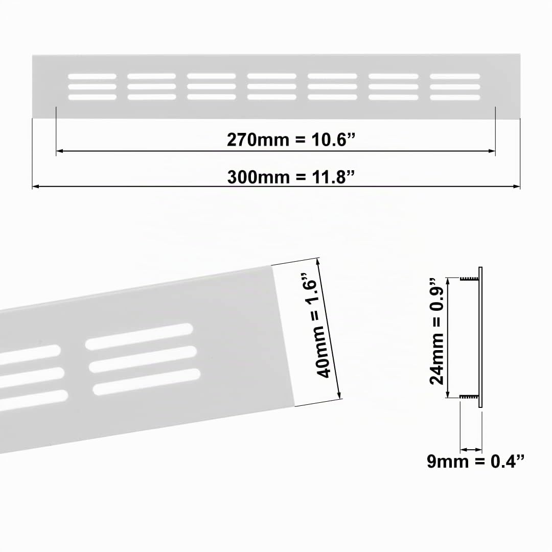 40x300mm Griglia di Ventilazione in Alluminio - Griglia di Aerazione Bianca - Griglia per Mobili