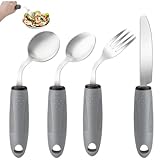 AuntyFey Weighted Adaptive Utensils, 4Pcs Weighted Utensils for Hand Tremors, 45°Angled Parkinsons Utensils for Elderly, 3.5oz Weighted Built Up Utensils for Adults, Disabled, Parkinson, Left-Handed