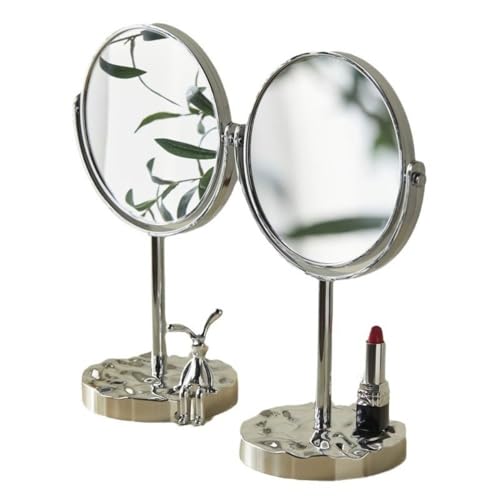 Espejo de maquillaje de escritorio rotativo doble cara plateado miniatura 6
