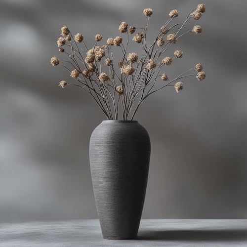 Florero rústico de granja – Jarrón grande de cerámica negra de 13.4 pulgadas, jarrón de hierba de las pampas, jarrón moderno de decoración de granja para decoración del hogar, mesa de comedor, entrada