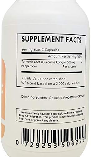 Miniatura 2 de Polvo de cúrcuma orgánica y pimienta 60 cápsulas de 500 mg cada una (Tumeric - Curcuma Longa)
