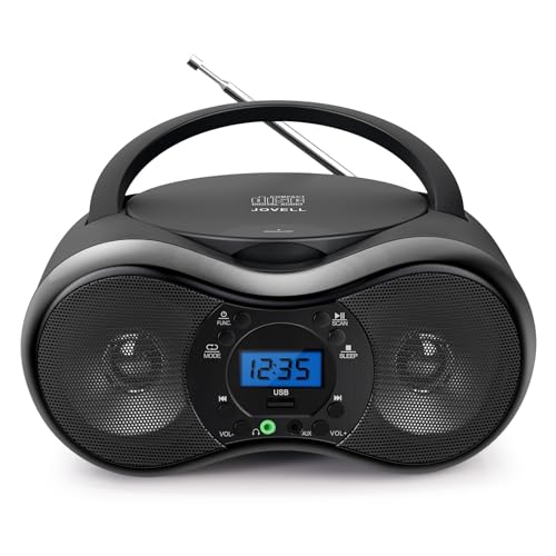 JOVELL Reproductor de CD Portátil, Reproductor de CD Boombox Compatible con Discos CD/CD-R/CD-RW, Altavoz Bluetooth para el hogar con Radio FM, Entrada Auxiliar, Entrada USB, Conector para Auriculares