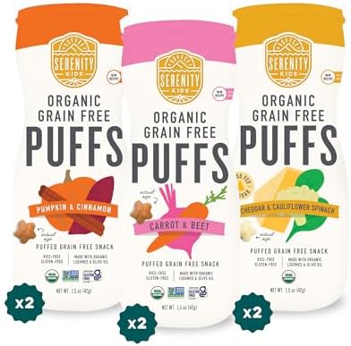Serenity Kids Baby Puffs, Baby Snacks, Organic Puffs, 1.5 Oz, 6 Pack