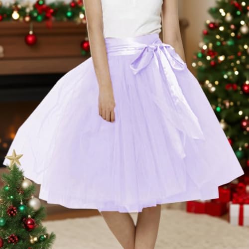 Women's Tulle Skirt Knee Length 6-Layered Wedding Party Homecoming Prom Skirts Lilac X-Small