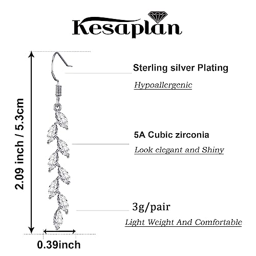 925 Silver Dangle Earrings for Women Olive Leaves Crystal Dangle Earrings for Wedding Sparkly Prom Dangle Earrings for Party2