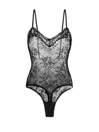 DORINA ORIGINS Body Sans Pad en Dentelle, Bordure en Dentelle Élégante, Crotch avec Boutons-Pression, Ajustable, Noir