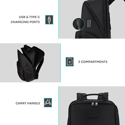 Image of F Gear Varello 23L Premium Black Tech Laptop Backpack|USB & Type-C Charging Ports|2 Compartments, 3 Pockets|Fits 17-inch Laptop|Water-Resistant, Tablet Sleeve, Luggage Strap|Work & Travel Backpack
