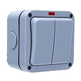 AUNMAS Interruttore Luce Esterno con Spia Luminosa, Interruttore Elettrico da Parete Esterno a 2 Bande con Controllo Singolo, Impermeabile IP66, per Giardino, Patio, Balcone, Piscina,