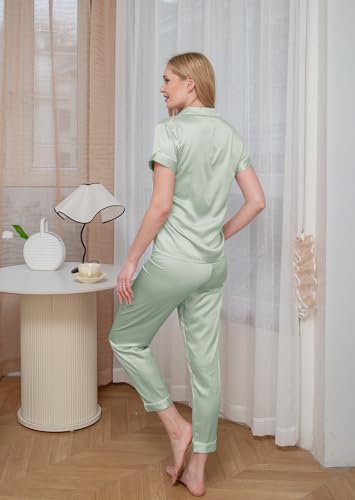 Womens Pajamas Set XS-3XL Floral Silk Satin Pajama Sets Silky Pj Sets 2Pcs Loungewear Sleepwear Button Down Pjs3