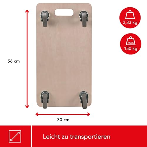 TOOLLAND - QT106 Sperrholz Transport-Roller, 150 kg Maximal Tragkraft, 56 cm Länge x 30 cm Breite 175678