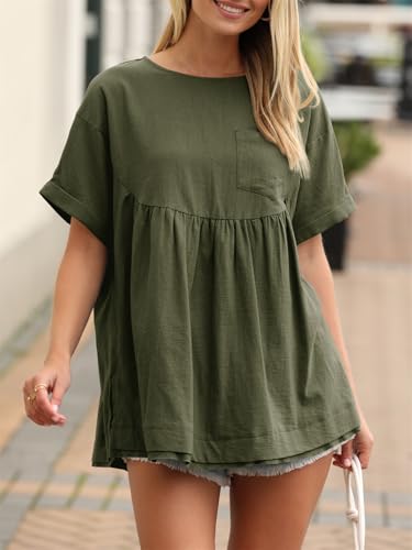 Image of Tankaneo Womens Summer Babydoll Tops Casual Loose Fit Peplum Oversized Tunic Shirts