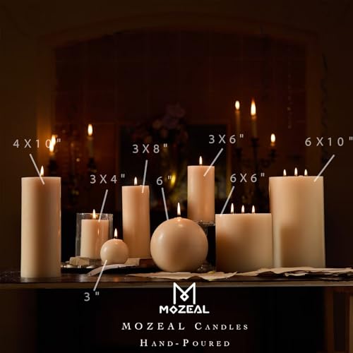 Mozeal CHUNSE-BEIGE 3X4 3 Inch X 4 Inch Hand-Poured Unscented Beige Candle, Dripless Off White/Cream Pillar Candle Set Of 3, Long Clean Burning thumb #3
