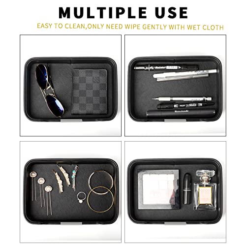 Image of SANZIE Luxury Leather Tray Organizer Valet Tray Key Tray for Entryway Table Desktop Storage Catchall Tray Decorative Tray for Jewelry Keys Wallet Phone Watch (Metal Silvered, Black)