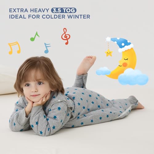 Image of Duomiaomiao 3.5 TOG Toddler Sleep Bag 12-24 Months 100% Cotton Winter Side Open Zipper Baby Sleep Sack with Feet, Warm Toddler Wearable Blanket