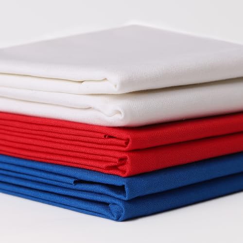 KEPYDRMTF 6 Pcs 18 x 21 Inches Cotton Fabric Precut Quilting Fabric Bundles Solid Colors Quilt Material for DIY Craft Sewing Embroidery (Red White Blue)