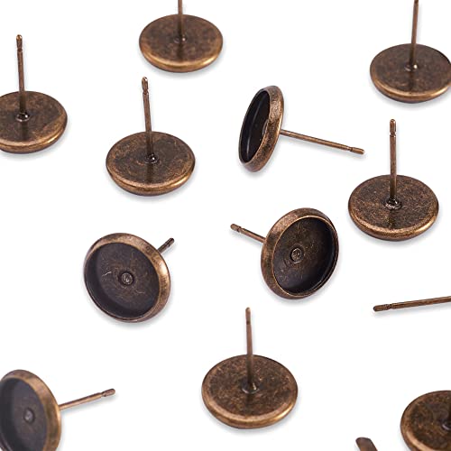 20Pcs Antique Bronze Blank Earring Stud Posts Components Fit 8Mm Flat Round Cabochon Bezel Tray Settings For Diy Craft Jewelry Making Findings #TOP4