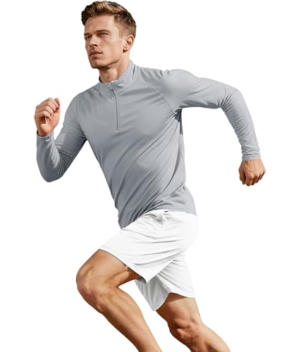 Boladeci Mens Long Sleeve Polo Shirts UPF 50 Uv Protection Clothing SPF Shirts for Men Quarter Zip Pullover Golf Grey Polyester Men\'s Quarter Zip Tops Clothing Golf Accessories for Men Gifts for Men - Thumbnail 5