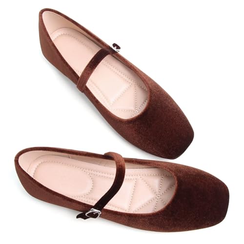 Image of TN TANGNEST Leather Flats for Women Retro Mary Jane Flats | Comfortable Square Toe Slip On Flats with Buckle Strap, Soft Work Flats Office Shoes