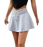 SOFIA'S CHOICE Women's Flared Mini Skirt Drawstring High Waisted Skirts with Shorts