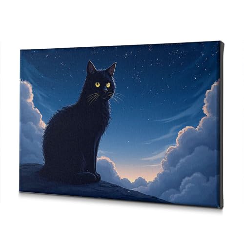 Toile murale chat noir sur colline avec finitions de qualité supérieure