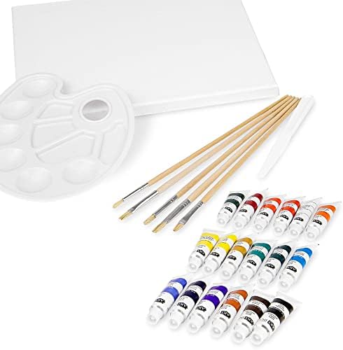 Artina Easel Art Set Florence Acrylic Painting Set with Table Easel  Art Case with 18 Paints 6 Brushes & Canvas  Portable Art Case Wooden Art Studio