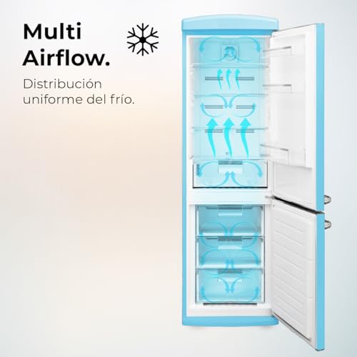 Cecotec Koelkast Combi 2 deuren Retro 294 L Bolero CoolMarket Combi Origin 294 Blue E Hoogte 190 cm 60 Breedte Total No Frost, Multi Cooling, Ultra Fresh, Convertible Box, Blauw - Image 6