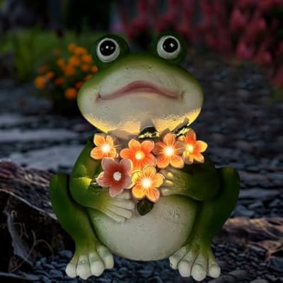 TSTGEE Solar Frog Garden Decor - Resin Frog Statues for Outside, Patio, Yard, Lawn, Gardening Gifts for Women, Outdoor Decorations