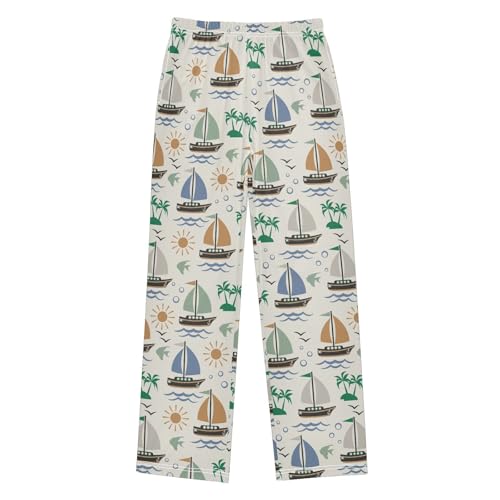 ZZXXB Sailboat Palm Tree Boys Long Pants Soft Trousers Elastic Waist Kids Lounge Bottoms with Pockets S-XL