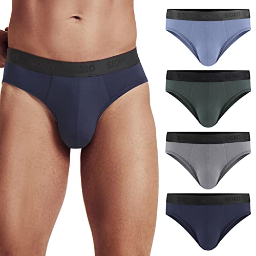 SIORO Herren Unterhosen, Modal, weich, atmungsaktiv, Größe S - L, 4 Stück, Marineblau/Dunkelgrau/Grün/Hellblau, Large Cover
