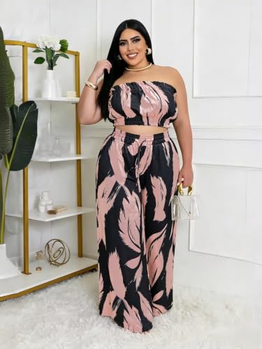 Image of Two Piece Sets for Women Summer Outfits Crop Tops and Wide Leg Pants Sets Sexy Jumpsuits Vacation Outfits with Pockets