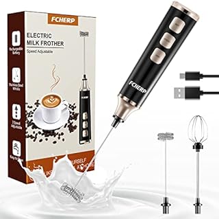 Milk Frother Handheld, FCHERP Milk Frother Electric Whisk USB Rechargeable (3 Speed Buttons), 2 in 1 Small Coffee Frother Milk Whisk for Frothy Coffee, Latte, Cappuccino, Hot Chocolate, Eggs, Black