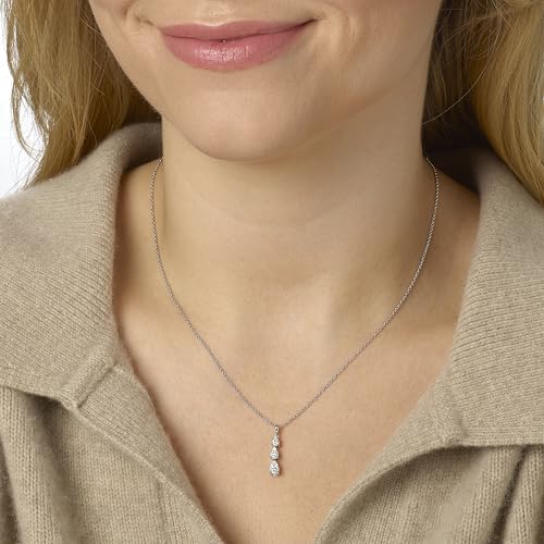 Diamond Delight 2/5 Carat Real Natural Diamond Trilogy Pendant Necklace for Women - 14k White Gold Pendant for Her - 18 Inch Chain Necklace in Elegant Graduated Design (F, VS1, 0.40 cttw) Lobster Claw2