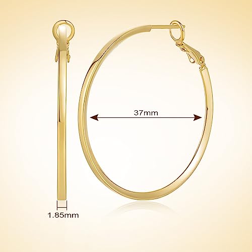 14K Gold Hoop Earrings for Women 14K Gold Earrings for Women Hoop Earring for Womens Hoops Dainty Square-edge Large Hoops for Women Lightweight Womens Hoops Earring 40mm2