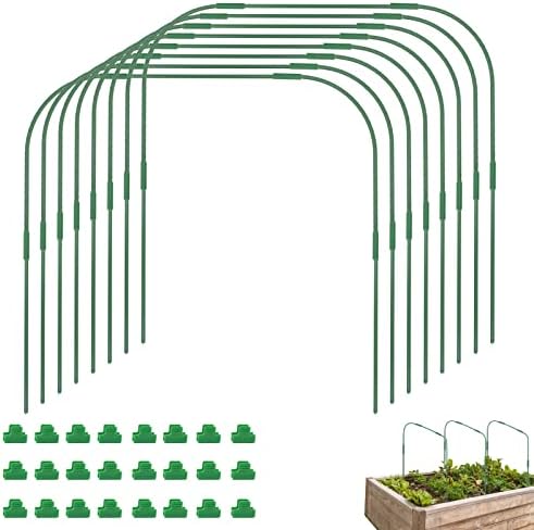 Greenhouse Hoops Grow Tunnel,Garden Hoops 8 Sets(41.3" x 31.5" ) Rustproof Plastic Coated Steel Support Frame Greenhouse Hoops for Raised Beds, Garden Tunnel Row Cover Hoops Kit with 24 Pcs Clamps
