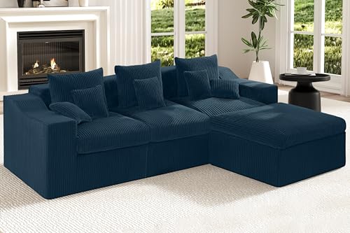 Image of 101 inch Modular Couch Sectionals with Ottoman, Big Comfy Cloud Couches, L Shaped 4 Seat Modular Sectional Sofa, Sectional Double Cushion Couches with Deep Seat for Living Room,No Assembly Required(Blue)