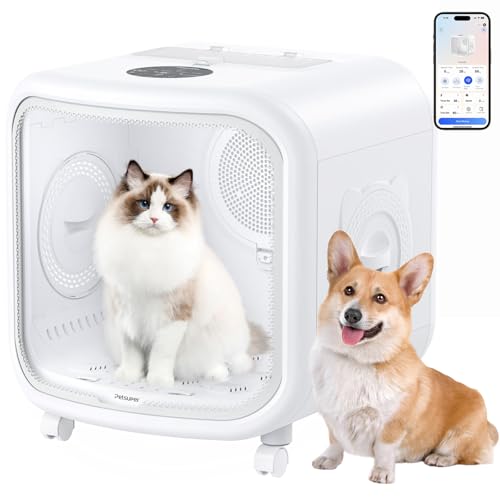 Petsuper 75L Large Automatic Pet Dryer Box for Cats & Small Dogs - App-Controlled, Ultra-Quiet Hands-Free Drying with Smart Safe Temperature & Overheat Protection - Ideal for Multi-Pet Homes