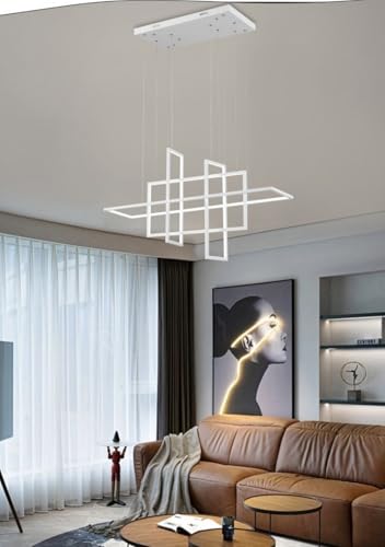TEKHOME Lampadario LED Moderno Esagonale 98W, Sospensione Design Geometrico, Luce Calda 3000K, Lampada da Soffitto per Soggiorno Sala da Pranzo, Bianco – LP-36BC