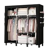 dongliangqinying Armoire portable avec 3 zones de suspension et poches latérales, organiseur de vêtements robuste avec marteau d'installation, placard de chambre à coucher noir 51 W