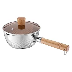 QYEURFOF Edelstahl-Kochtopf, Milch-Sauce-Pfanne mit braunem Glasdeckel, Buchenholzgriff for Kochen in der Küche, ohne Deckel(with Lid, 20cm/7.9in)