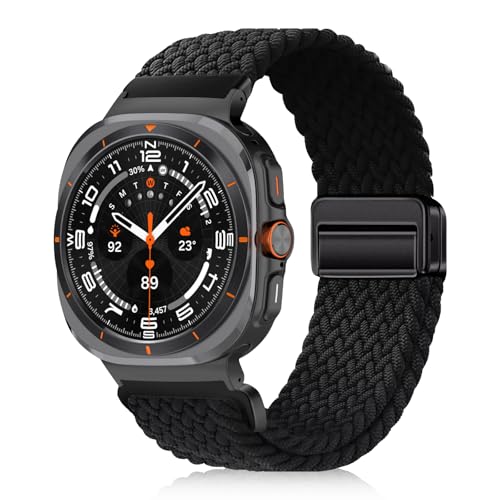 #VerdientProvisionen<br>Nylon Armband für Samsung Galaxy Watch Ultra 47mm 2025/2024 Magnetische Schnalle Ersatzbänder Geflochtenes Herren Damen Ersatzband Uhrenarmband für Galaxy Watch Ultra 47mm 2025(Schwarz)