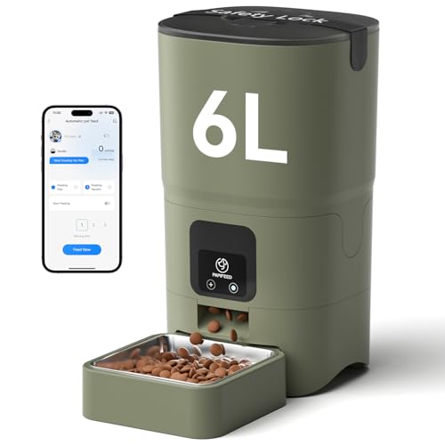 PAPIFEED-Automatic-Cat-Feeder-with-App-24G-WiFi-Cat-Food-Dispenser-6L-Timed-Cat-Feeders-for-Dry-Food-10-MealsDay-12-PortionsMeal-Dual-Power-Supply-Smart-Pet-Feeder-for-Small-Dog-Army-Green