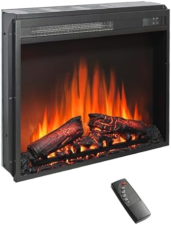 23" Electric Fireplace Insert, Fireplace Heater with Remote, Adjustable 4 Flame Brightness, Log Set, Low Noise, 8H Timer, Overheating Protection, 1400W (23" X 19 3/4") - Thumbnail 4