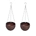 Hanging Basket Rattan Plastic Flower Pot Round Resin Garden Hanging Planter for Indoor Outdoor Plants,2 Pack Brown Small Size (6.5in x 4.5in